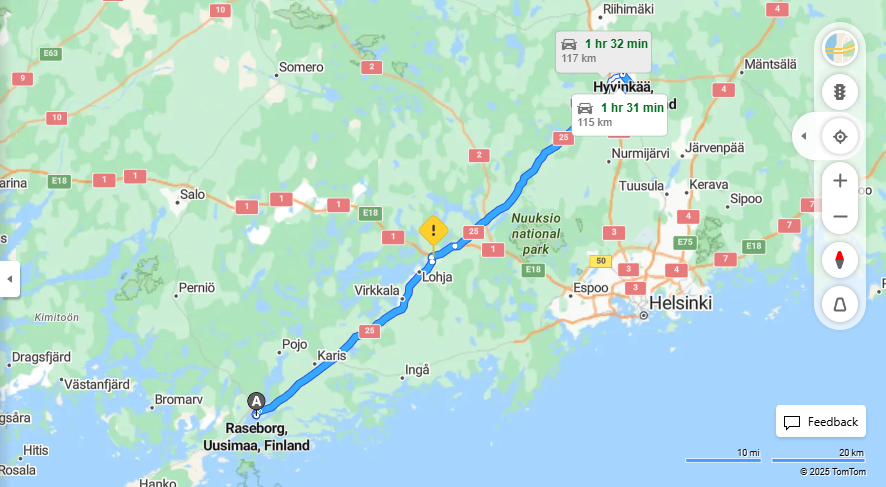 Matka Raseborgista Hyvinkaalle - Etaisyys, Ajomatka, Kuljetus ja Matkustamismahdollisuudet