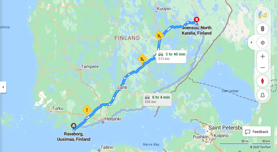 Matka Raseborgista Joensuuhun - Etaisyys, Ajo, Liikenne ja Matkustusmahdollisuudet