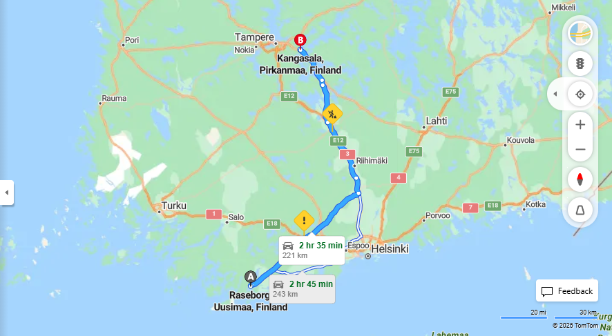Matka Raseborgista Kangasalalle - Etaisyys, Ajaminen, Kuljetus ja Matkustusvaihtoehdot