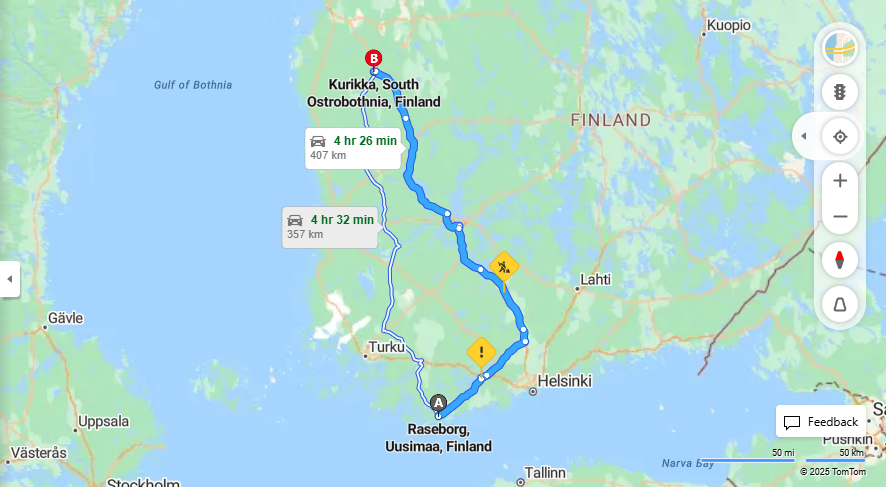 Matka Raseborgista Kurikkaan - Etaisyys, Ajaminen, Liikkuminen ja Matkustamisvaihtoehdot