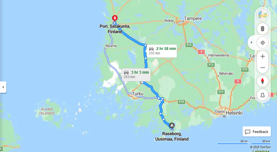 Matka Raseborgista Poriin - Etaisyys, Ajaminen, Kuljetus ja Matkustamisvaihtoehdot
