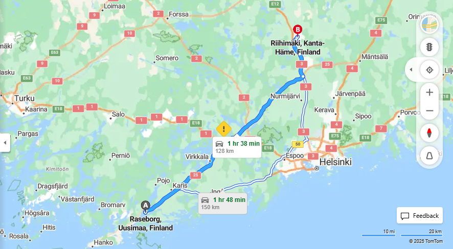 Matka Raseborgista Riihimaelle - Etaisyys, Ajaminen, Kuljetus ja Matkustusmahdollisuudet