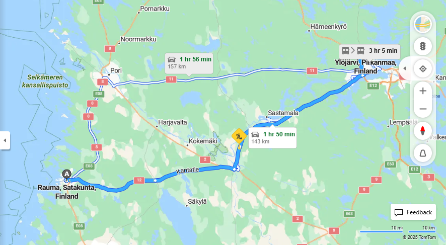 Matka Raumasta Ylojarvelle - Etaisyys, Ajo, Liikenne ja Matkustusvaihtoehdot