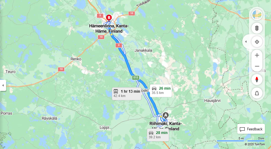 Matka Riihimaelta Hameenlinnaan - Etaisyys, Ajo, Liikenne ja Matkavaihtoehdot