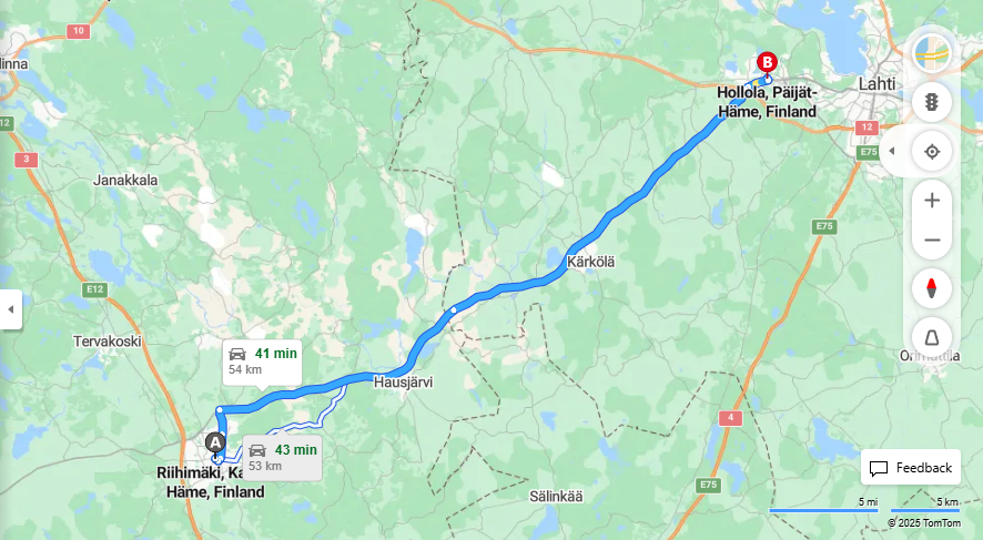 Matka Riihimaelta Hollolaan - Etaisyys, Ajaminen, Kuljetus ja Matkavaihtoehdot