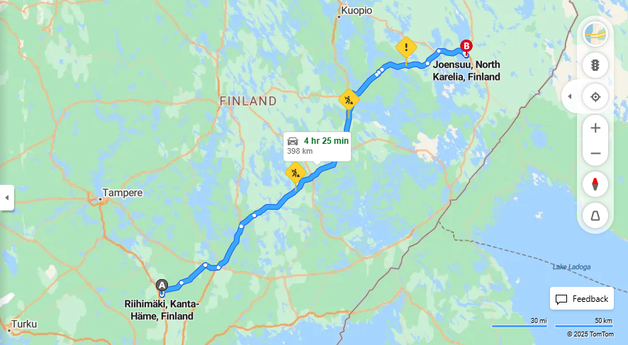 Matka Riihimaelta Joensuuhun - Etaisyys, Ajo, Liikenne ja Matkustamisvaihtoehdot
