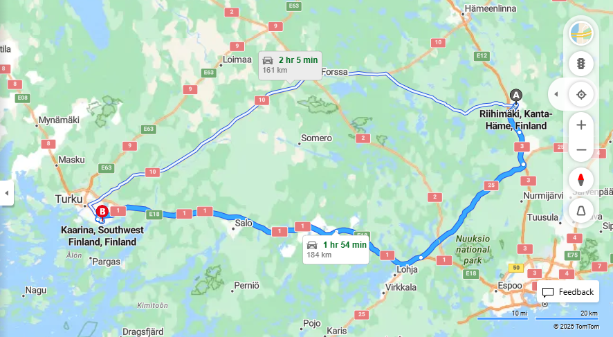 Matka Riihimaelta Kaarinaan - Etaisyys, Ajoneuvot, Kuljetus ja Matkustusvaihtoehdot