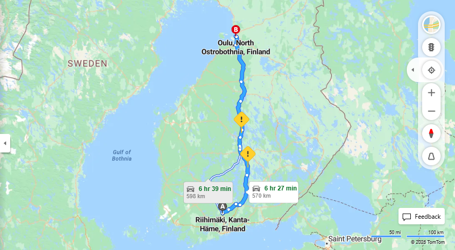 Matka Riihimaelta Ouluun - Etaisyys, Ajomatka, Kuljetus ja Matkustusvaihtoehdot