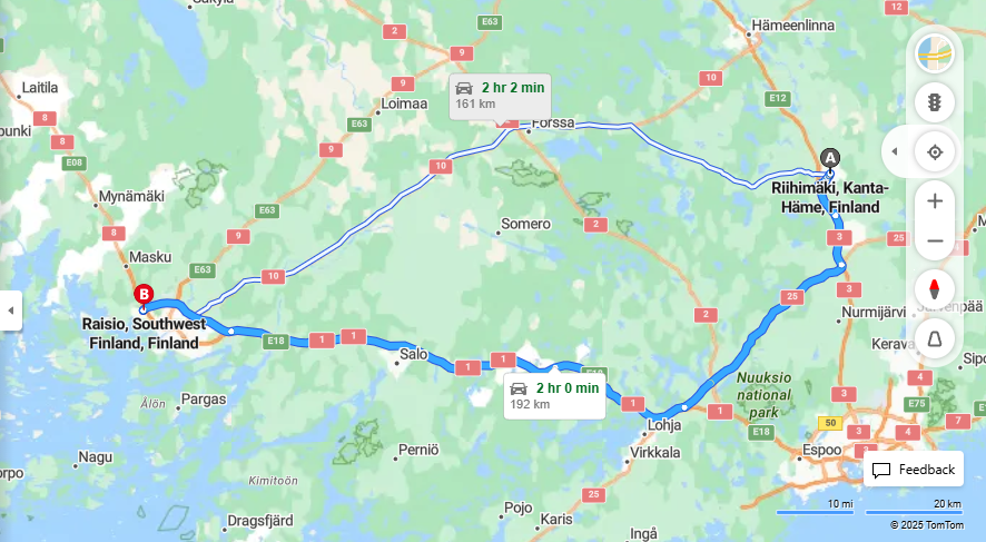 Matka Riihimaelta Raisioon - Etaisyys, Ajo, Kuljetus ja Matkustusvaihtoehdot