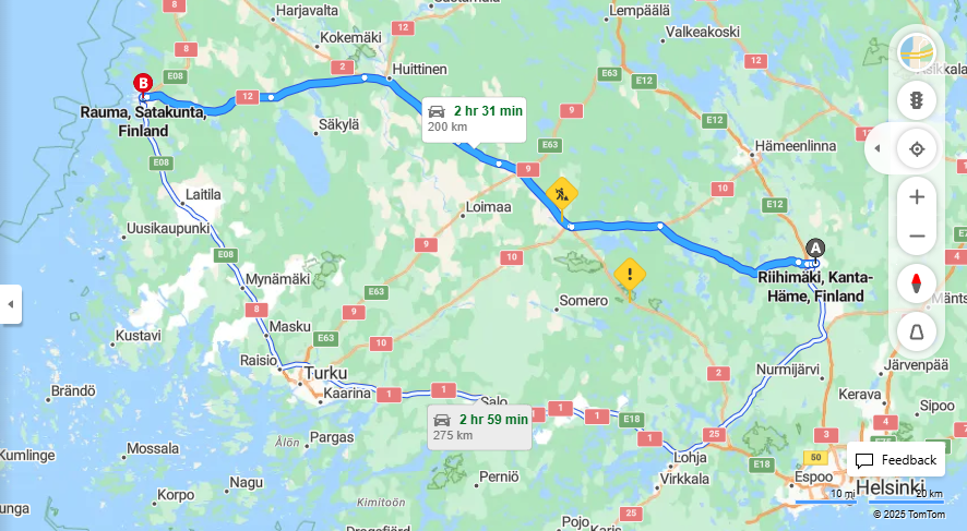 Matka Riihimaelta Raumalle - Etaisyys, Ajo, Liikkumis- ja Matkustamisvalinnat
