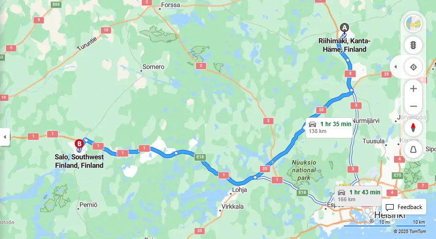 Matka Riihimaelta Saloon - Etaisyys, Ajo, Liikenne ja Matkustusvaihtoehdot