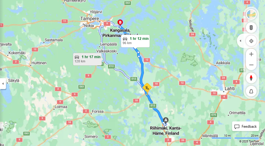 Matka Riihimaesta Kangasalalle - Etaisyys, Ajomatka, Kuljetus ja Matkavaihtoehdot