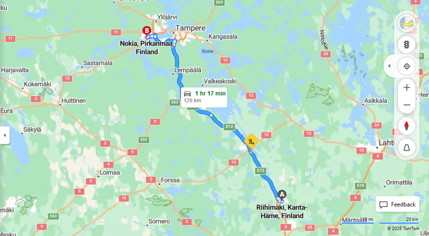 Matka Riihimaesta Nokialle - Etaisyys, Ajaminen, Liikenneyhteydet ja Matkustusvaihtoehdot