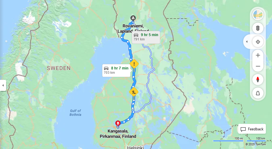 Matka Rovaniemelta Kangasalle - Etaisyys, Ajaminen, Liikenne ja Matkustusvaihtoehdot