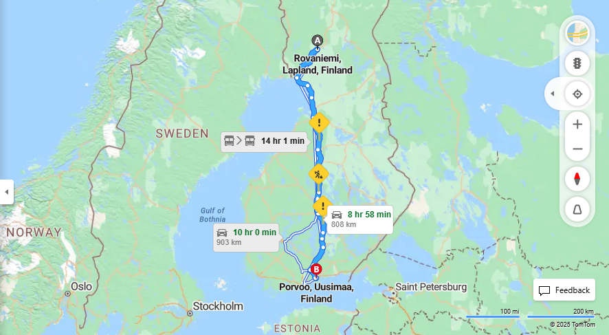 Matka Rovaniemelta Porvooseen - Etaisyys, Ajo, Kuljetus ja Matkustusvaihtoehdot