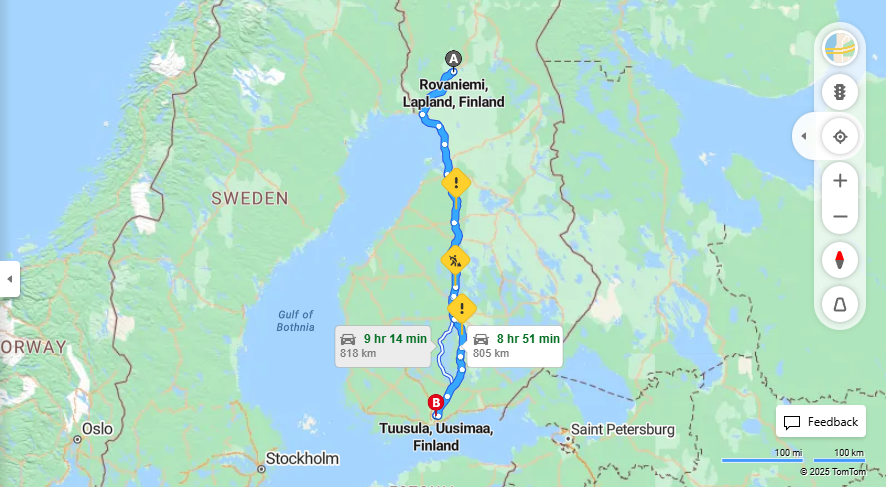 Matka Rovaniemelta Tuusulaan - Etaisyys, Ajomatka, Kuljetus ja Matkustamisvaihtoehdot