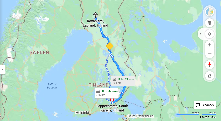 Matka Rovaniemesta Lappeenrantaan - Etaisyys, Ajontekniikka, Liikenne ja Matkavaihtoehdot