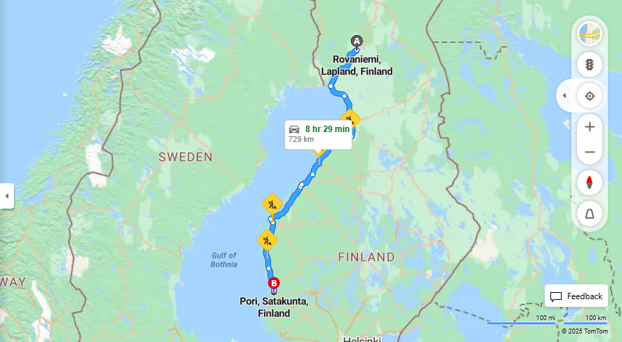 Matka Rovaniemesta Poriin - Etaisyys, Ajaminen, Kuljetus ja Matkustusvaihtoehdot