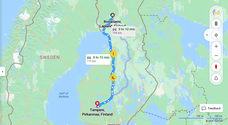 Matka Rovaniemesta Tampereelle - Etaisyys, Ajaminen, Liikenne ja Matkavaihtoehdot