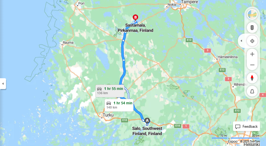 Matka Salosta Sastamalasta - Etaisyys, Ajo, Kuljetus ja Matkustusvaihtoehdot