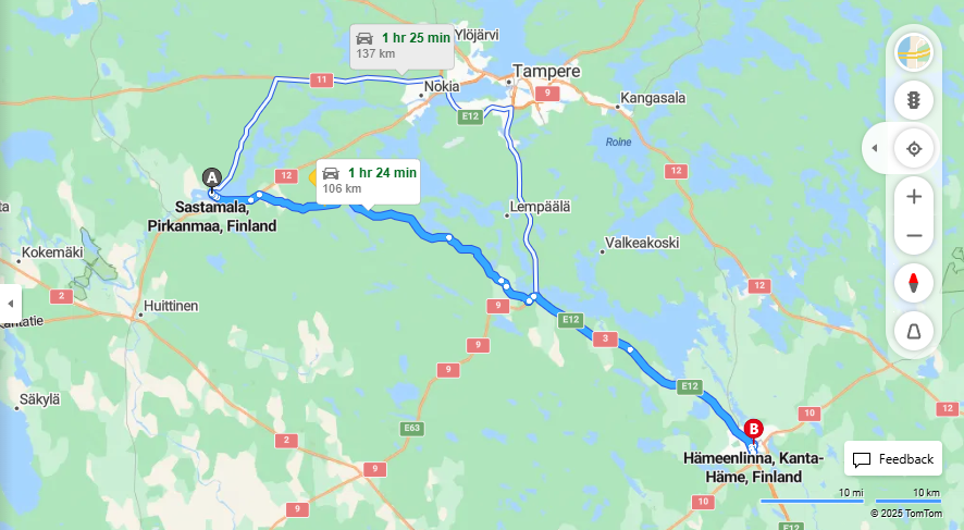 Matka Sastamalasta Hameenlinnaan - Etaisyys, Ajo, Liikenne ja Matkavaihtoehdot