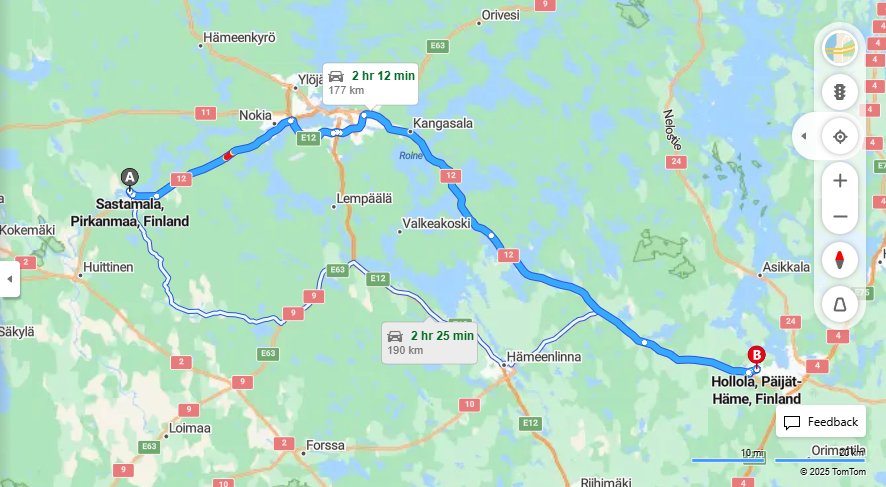 Matka Sastamalasta Hollolaan - Etaisyys, Ajo, Kuljetus ja Matkustusvaihtoehdot