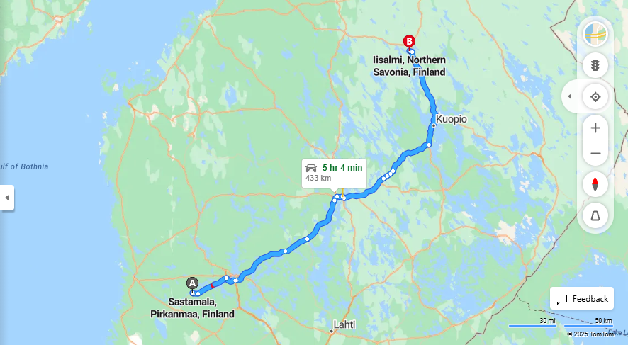 Matka Sastamalasta Iisalmeen - Etaisyys, Ajomatka, Kuljetus ja Matkavaihtoehdot