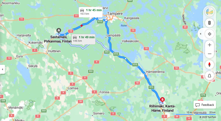 Matka Sastamalasta Riihimaelle - Etaisyys, Ajaminen, Kuljetus ja Matkustamisvaihtoehdot