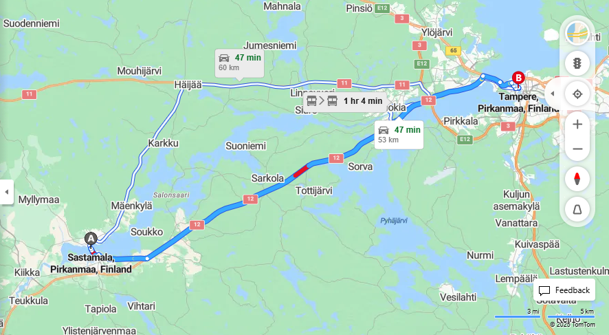 Matka Sastamalasta Tampereelle - Etaisyys, Ajo, Liikenne ja Matkustusmahdollisuudet