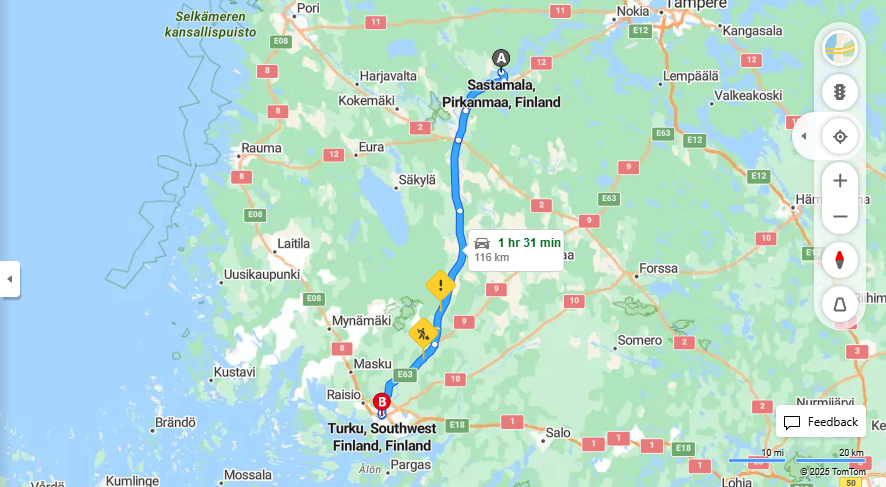 Matka Sastamalasta Turkuun - Etaisyys, Ajaminen, Kuljetus ja Matkustusmahdollisuudet