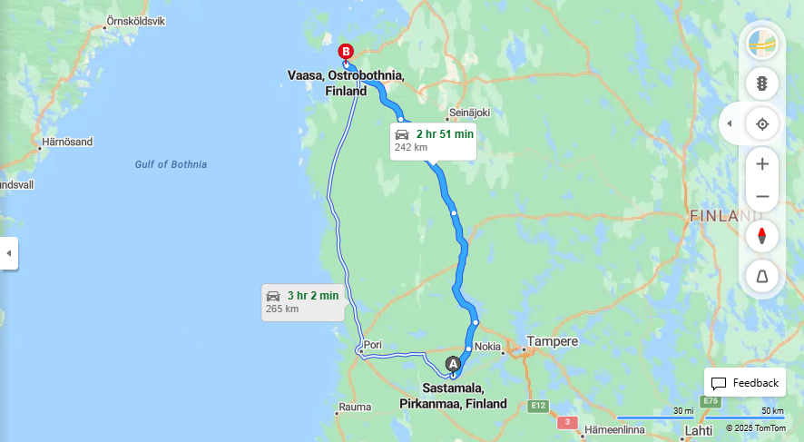 Matka Sastamalasta Vaasaan - Etaisyys, Ajaminen, Liikkumismahdollisuudet ja Matkustustavat