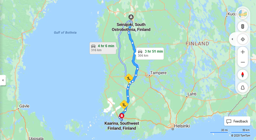 Matka Seinajoelta Kaarinaan - Etaisyys, Ajo, Liikenne ja Matkustusvaihtoehdot