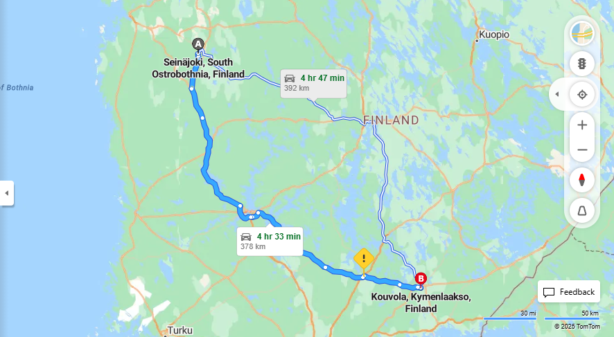 Matka Seinajoelta Kouvolaan - Etaisyys, Ajo, Kuljetus ja Matkustusvaihtoehdot