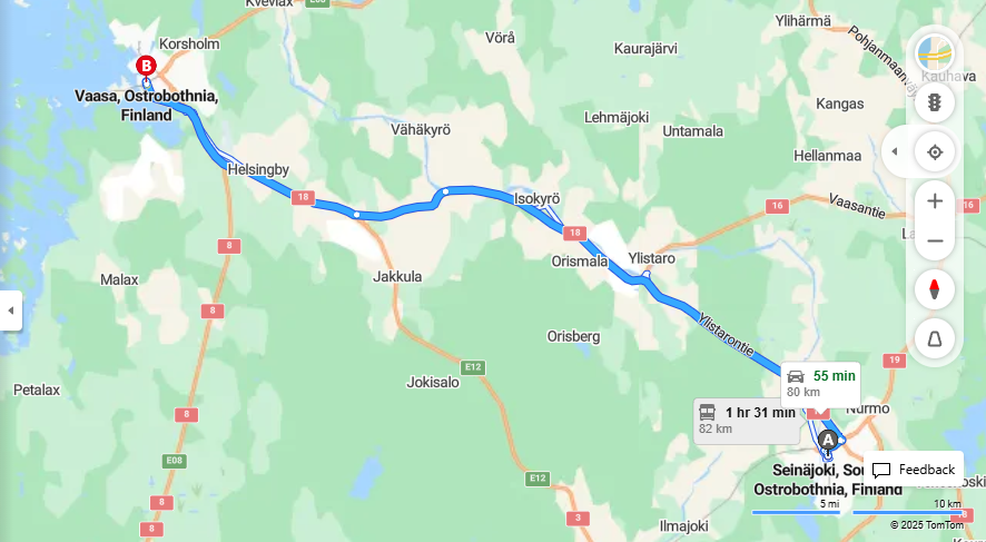 Matka Seinajoelta Vaasaan - Etaisyys, Ajo, Liikenne ja Matkustamisvaihtoehdot