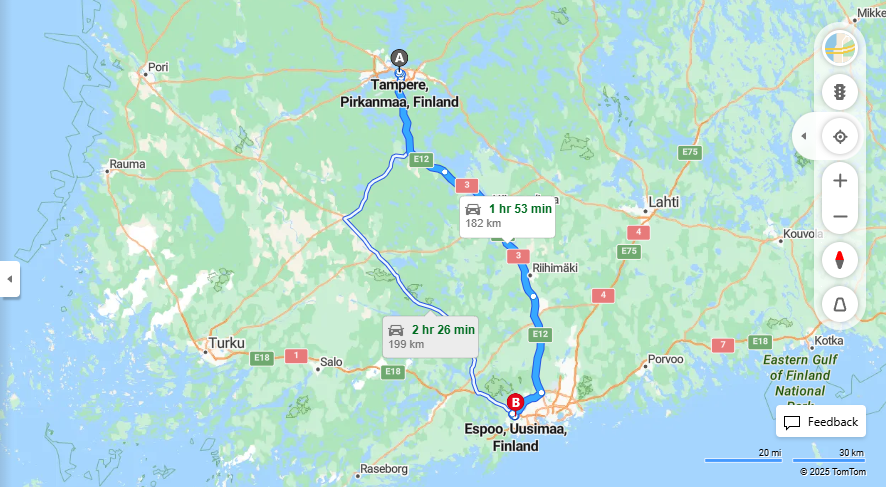 Matka Tampereelta Espooseen - Etaisyys, Ajo, Liikenne ja Matkavaihtoehdot