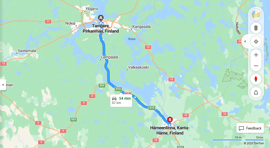 Matka Tampereelta Hameenlinnaan - Etaisyys, Ajo, Liikkuminen ja Matkustusvaihtoehdot