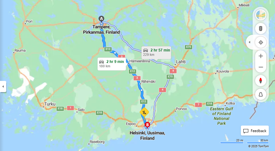 Matka Tampereelta Helsinkiin - Etaisyys, Ajo, Liikenne ja Matkustusmahdollisuudet
