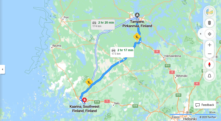 Matka Tampereelta Kaarinaan - Etaisyys, Ajaminen, Kuljetus ja Matkustusvaihtoehdot