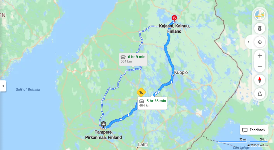 Matka Tampereelta Kajaaniin - Etaisyys, Ajo, Kuljetus ja Matkavaihtoehdot