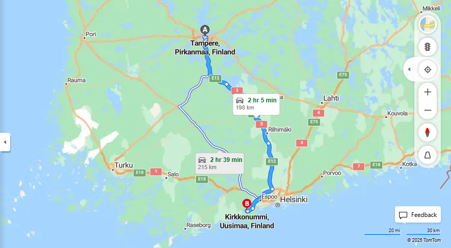 Matka Tampereelta Kirkkonummelle - Etaisyys, Ajo, Liikenne ja Matkustusvaihtoehdot