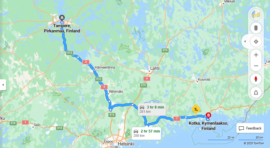Matka Tampereelta Kotkaan - Etaisyys, Ajo, Liikennemuodot ja Matkailuvaihtoehdot