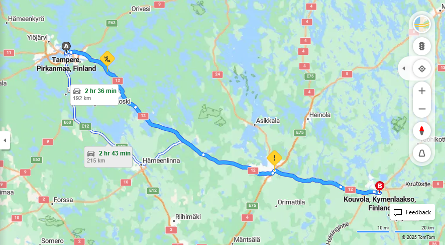 Matka Tampereelta Kouvolaan - Etaisyys, Ajaminen, Kuljetus ja Matkustusvaihtoehdot