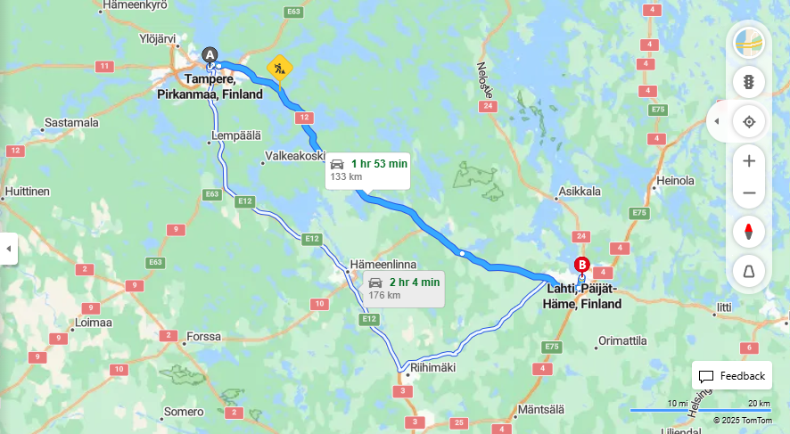 Matka Tampereelta Lahteen - Etaisyys, Ajaminen, Kuljetus ja Matkailuvaihtoehdot