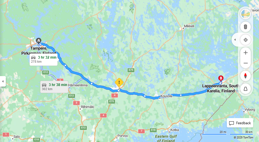 Matka Tampereelta Lappeenrantaan - Etaisyys, Ajaminen, Liikenne ja Matkavaihtoehdot