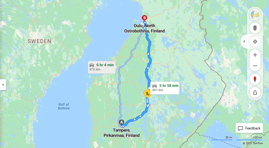 Matka Tampereelta Ouluun - Etaisyys, Ajo, Liikenne ja Matkustusvaihtoehdot