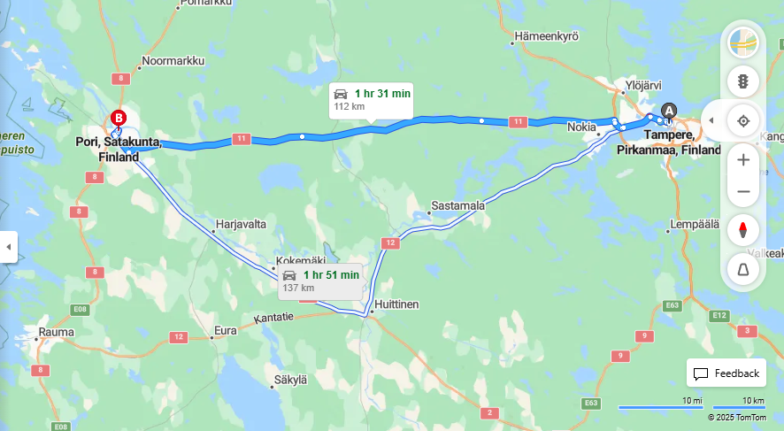 Matka Tampereelta Poriin - Etaisyys, Ajo, Kuljetus ja Matkustusvaihtoehdot