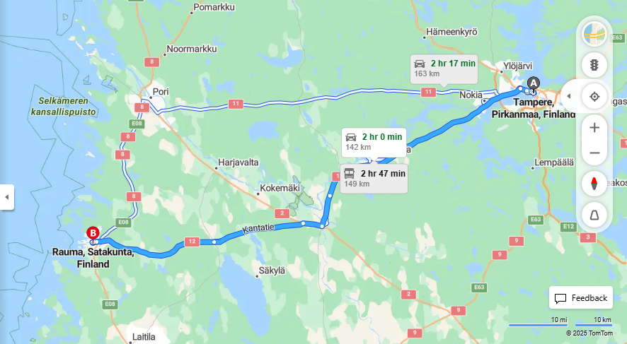 Matka Tampereelta Raumaan - Etaisyys, Ajo, Kuljetus ja Matkustusmahdollisuudet