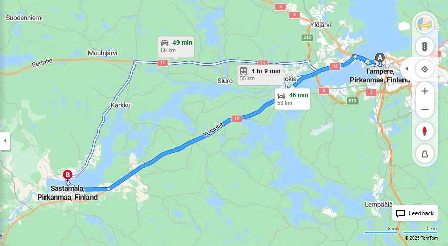 Matka Tampereelta Sastamalaan - Etaisyys, Ajo, Kuljetus ja Matkustusvaihtoehdot