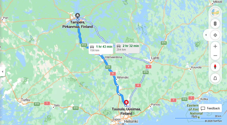 Matka Tampereelta Tuusulaan - Etaisyys, Ajo, Liikenne ja Matkustusmahdollisuudet