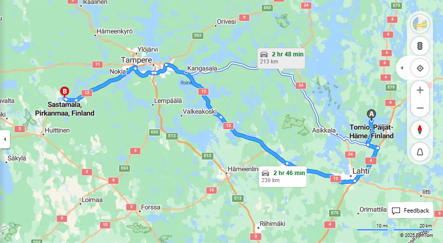Matka Tornio - Sastamala: Etaisyys, Ajomatka, Liikenne ja Matkustusvaihtoehdot